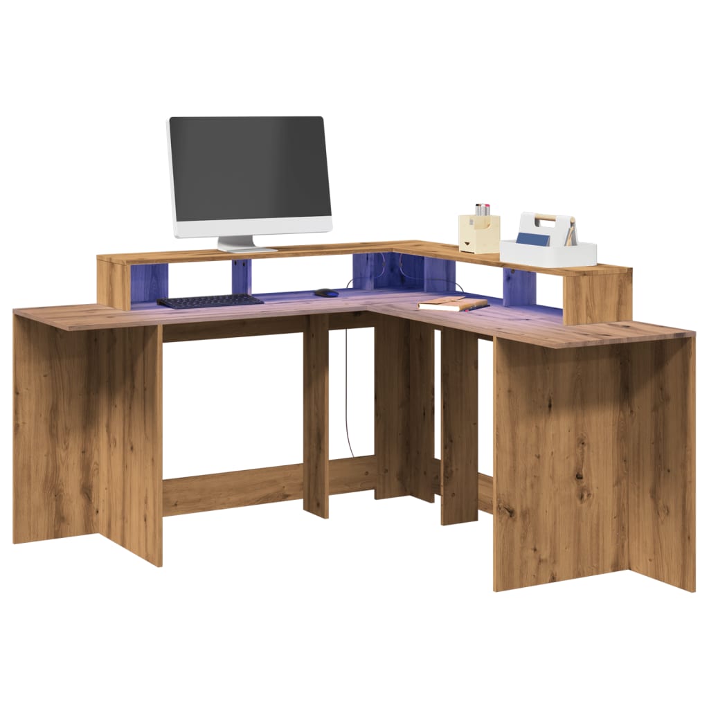 Bureau avec lumières LED chêne artisanal bois d'ingénierie Bureaux vidaXL   