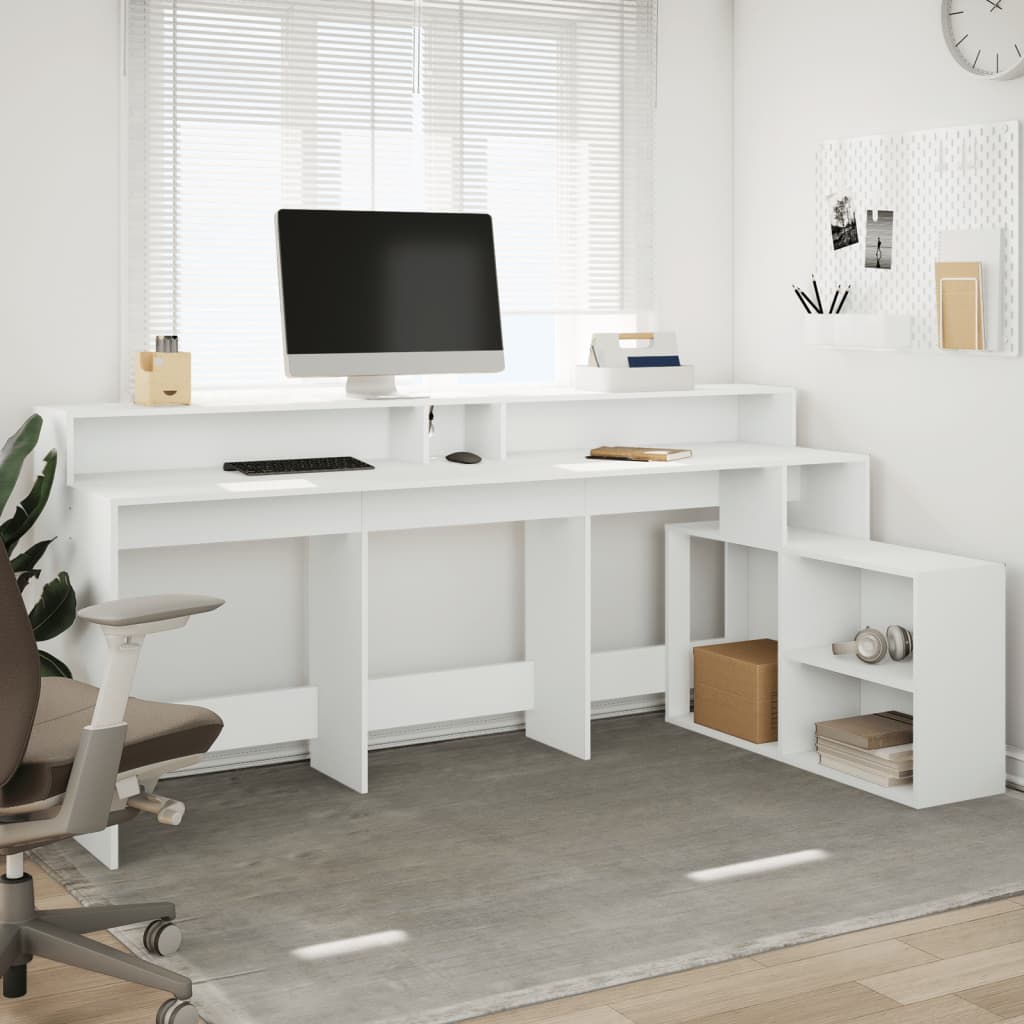 Bureau avec lumières LED blanc 200x104x91 cm bois d'ingénierie Bureaux vidaXL   