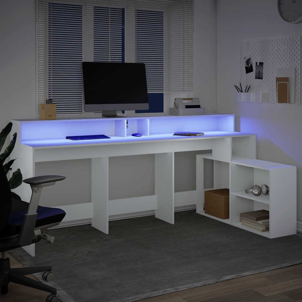 Bureau avec lumières LED blanc 200x104x91 cm bois d'ingénierie Bureaux vidaXL   