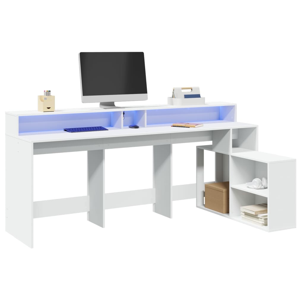 Bureau avec lumières LED blanc 200x104x91 cm bois d'ingénierie Bureaux vidaXL   