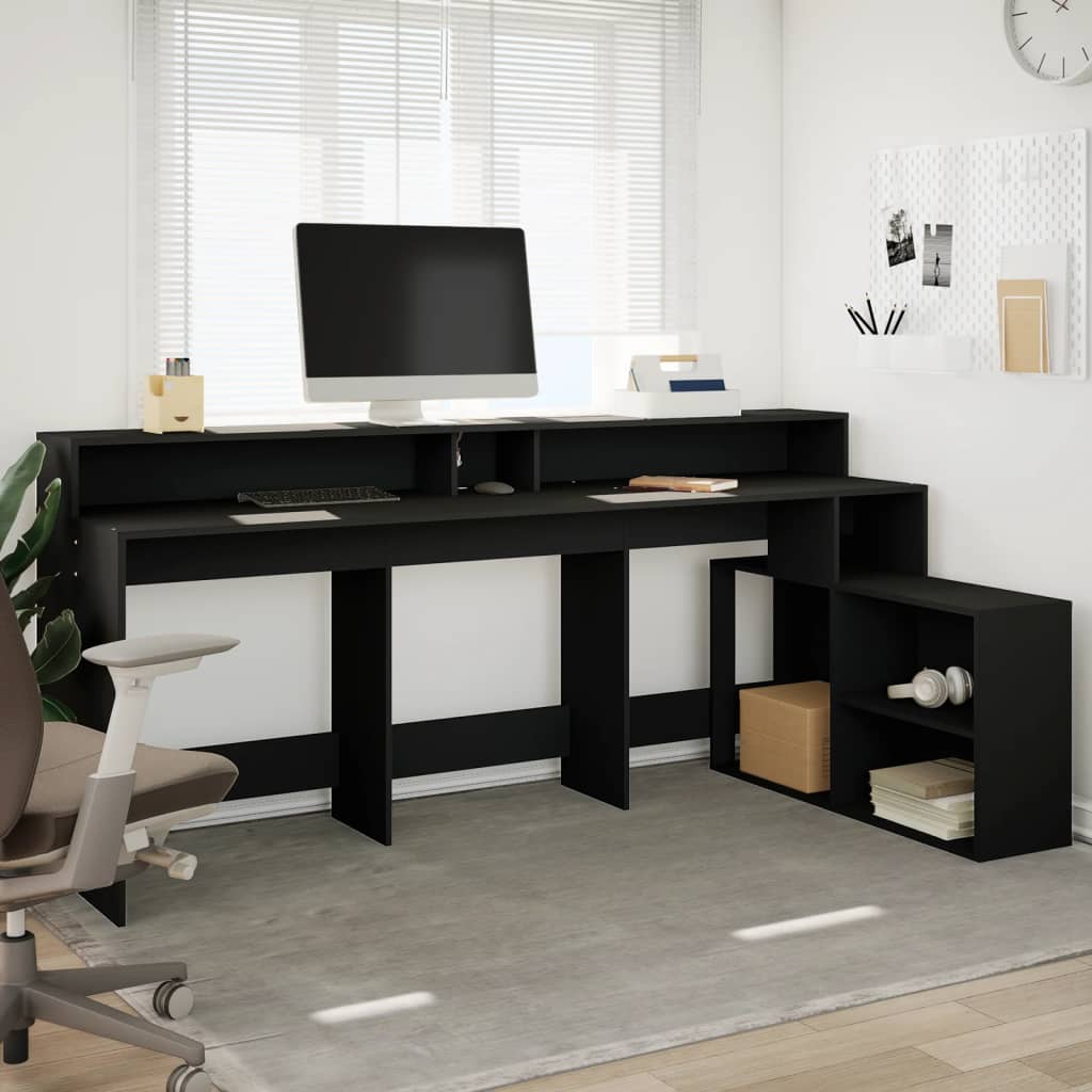 Bureau avec lumières LED noir 200x104x91 cm bois d'ingénierie Bureaux vidaXL   