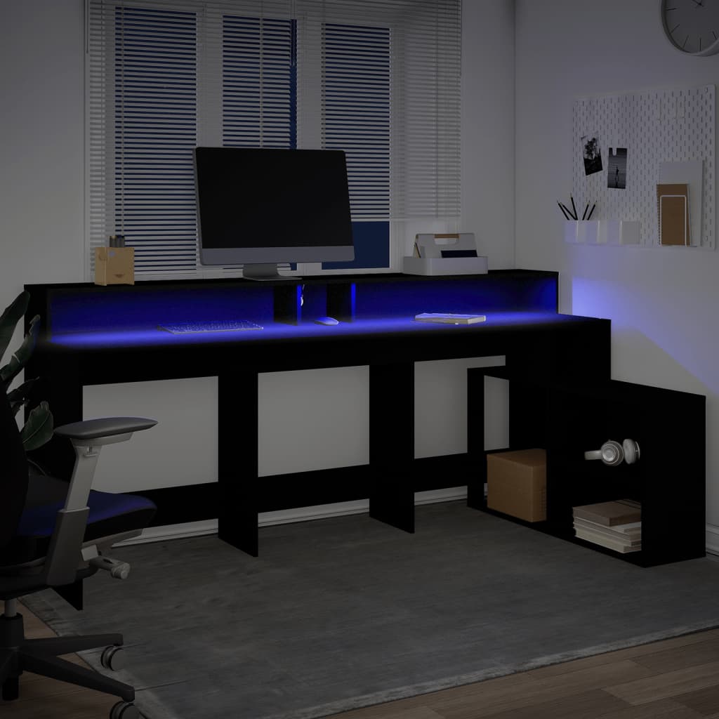 Bureau avec lumières LED noir 200x104x91 cm bois d'ingénierie Bureaux vidaXL   