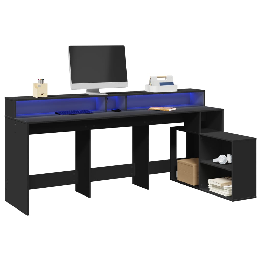 Bureau avec lumières LED noir 200x104x91 cm bois d'ingénierie Bureaux vidaXL   