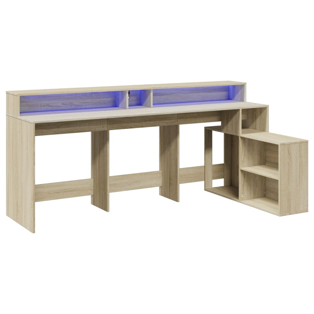 Bureau avec lumières LED chêne sonoma bois d'ingénierie Bureaux vidaXL   