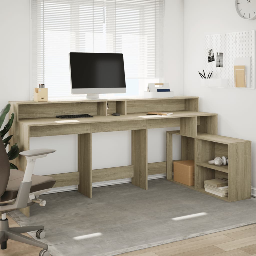 Bureau avec lumières LED chêne sonoma bois d'ingénierie Bureaux vidaXL   