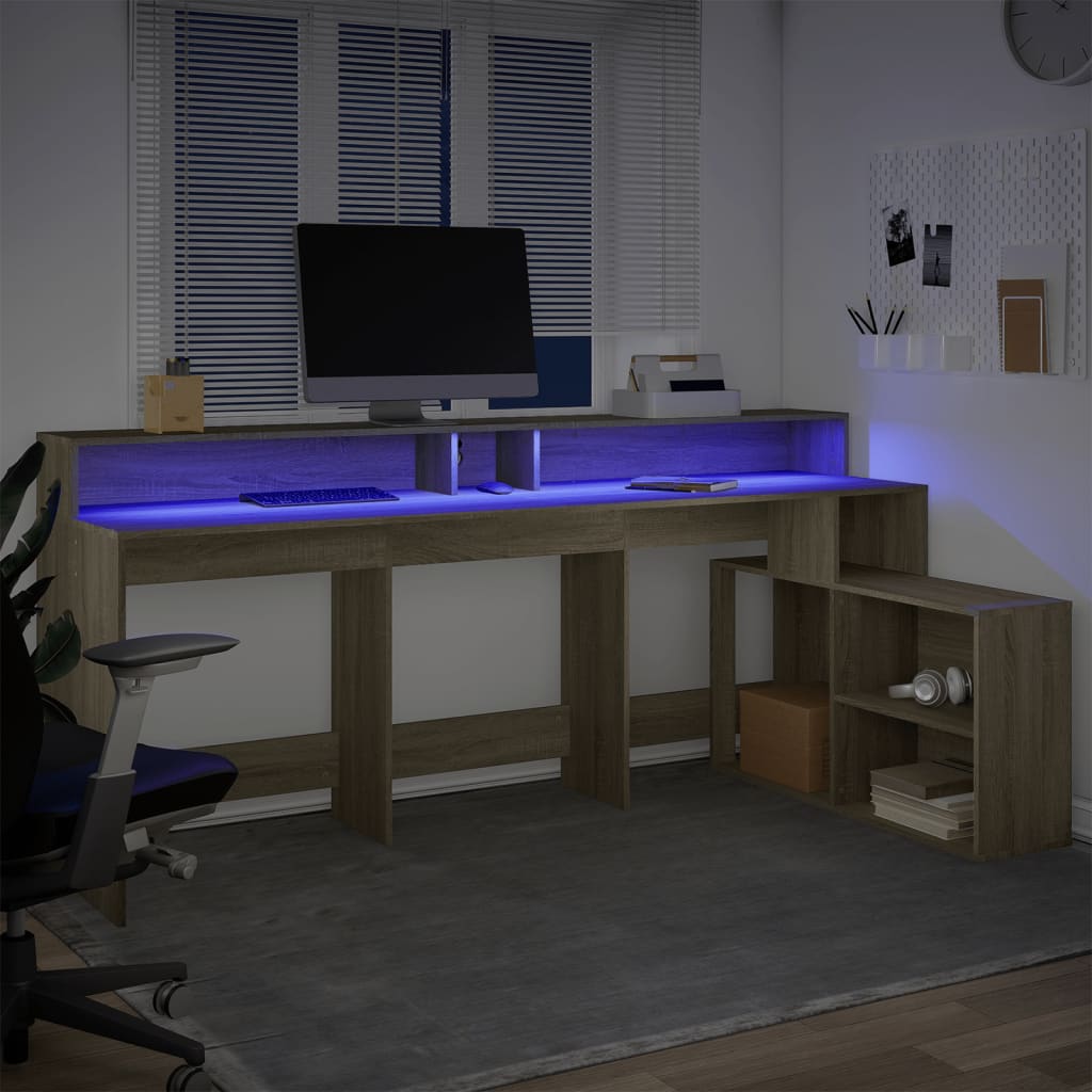 Bureau avec lumières LED chêne sonoma bois d'ingénierie Bureaux vidaXL   