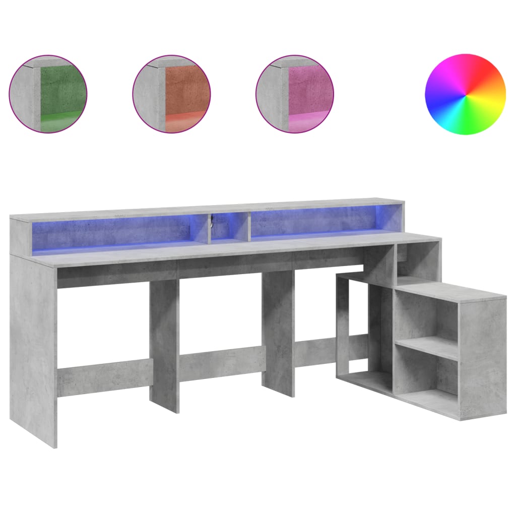 Bureau et lumières LED gris béton 200x104x91cm bois ingénierie Bureaux vidaXL   