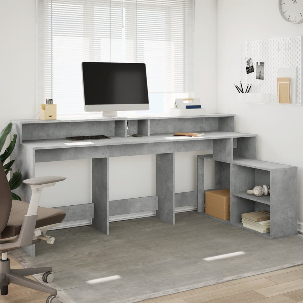 Bureau et lumières LED gris béton 200x104x91cm bois ingénierie Bureaux vidaXL   