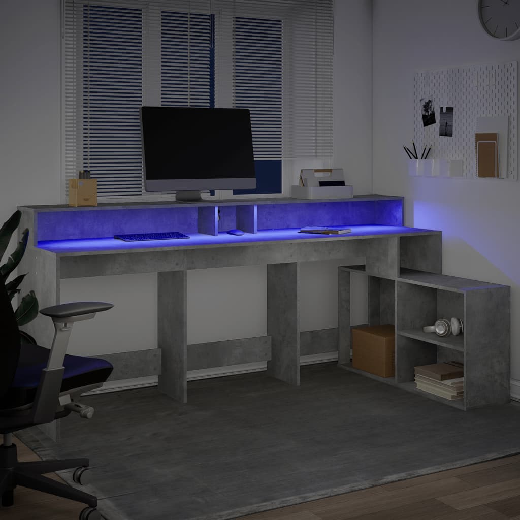 Bureau et lumières LED gris béton 200x104x91cm bois ingénierie Bureaux vidaXL   