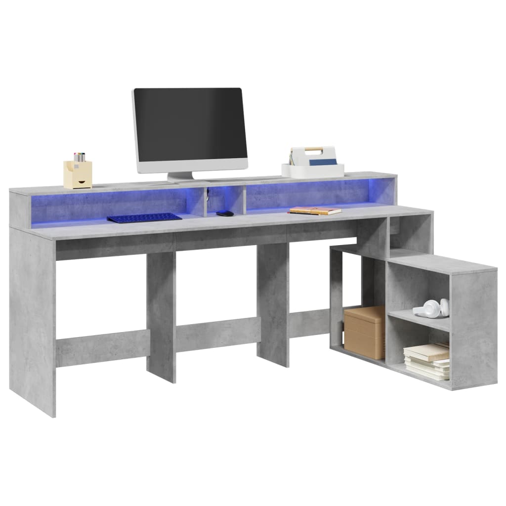 Bureau et lumières LED gris béton 200x104x91cm bois ingénierie Bureaux vidaXL   