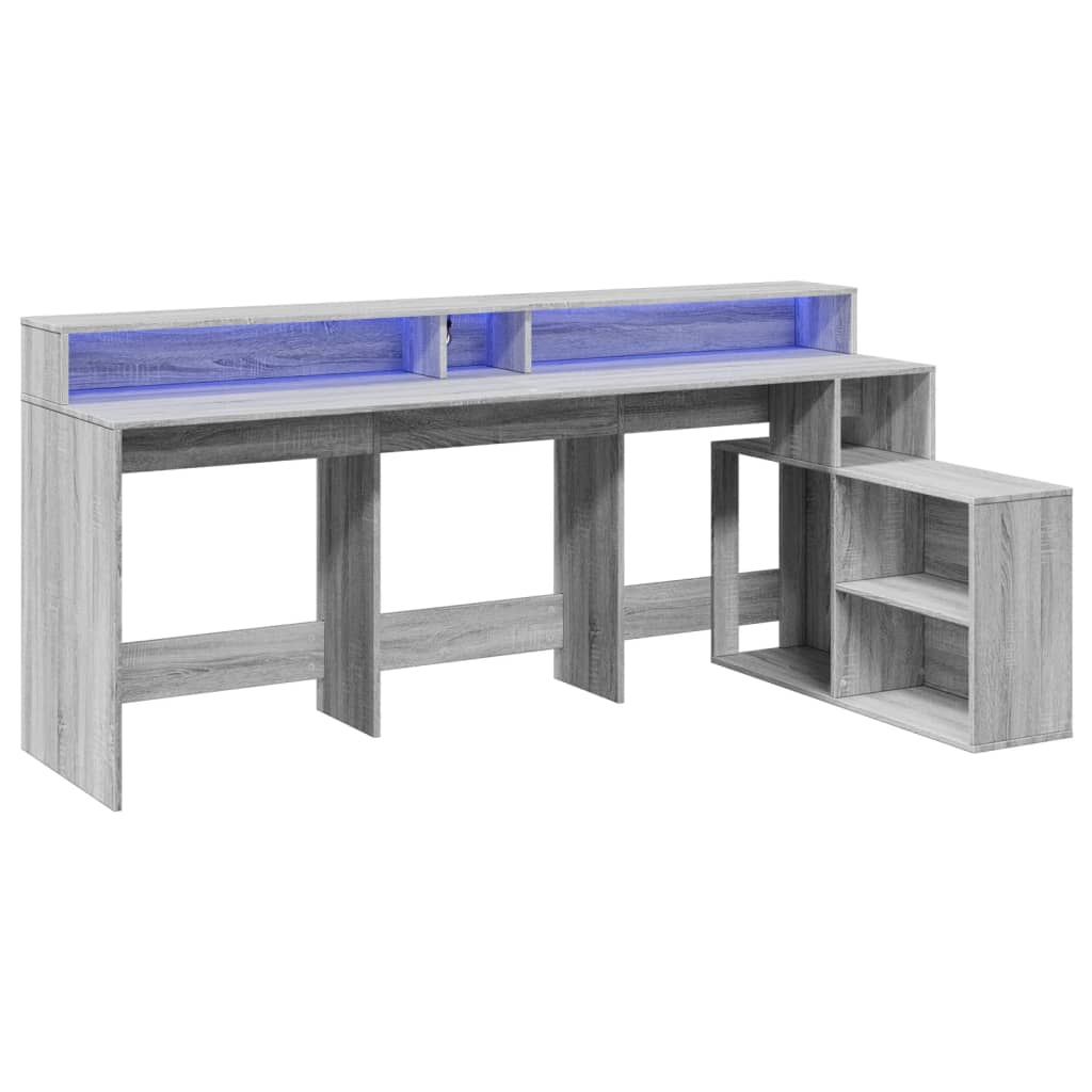 Bureau et lumières LED sonoma gris 200x104x91cm bois ingénierie Bureaux vidaXL   