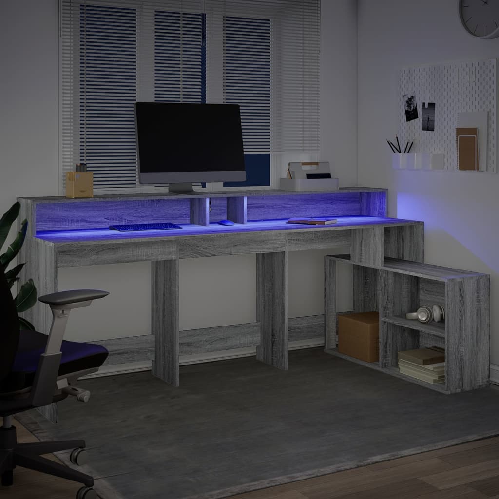 Bureau et lumières LED sonoma gris 200x104x91cm bois ingénierie Bureaux vidaXL   