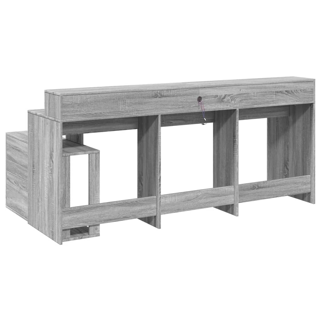 Bureau et lumières LED sonoma gris 200x104x91cm bois ingénierie Bureaux vidaXL   