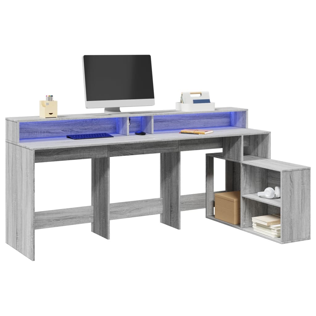 Bureau et lumières LED sonoma gris 200x104x91cm bois ingénierie Bureaux vidaXL   