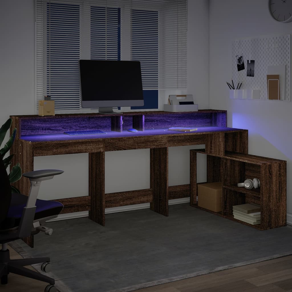 Bureau et lumières LED chêne marron bois d'ingénierie Bureaux vidaXL   