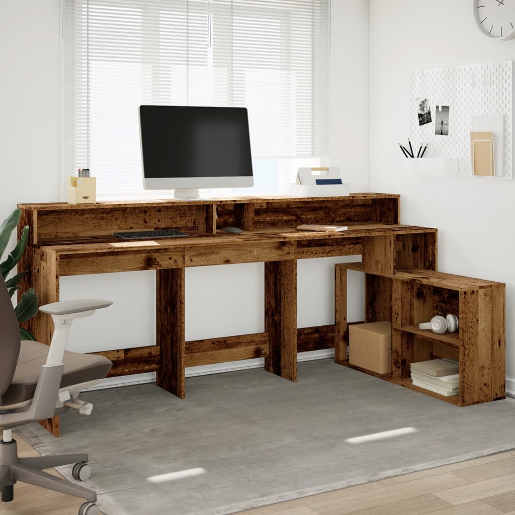 Bureau avec lumières LED vieux bois bois d'ingénierie Bureaux vidaXL   