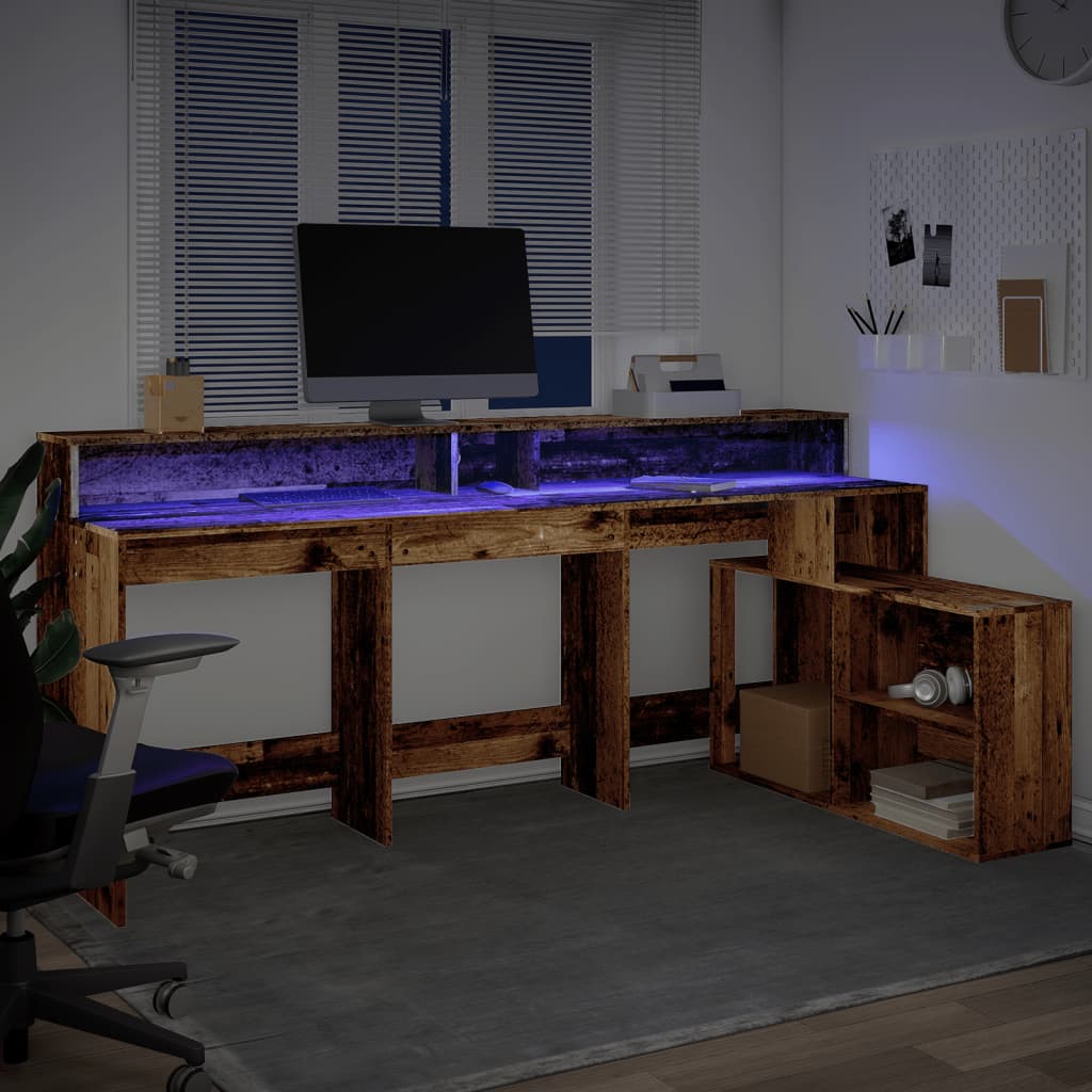 Bureau avec lumières LED vieux bois bois d'ingénierie Bureaux vidaXL   