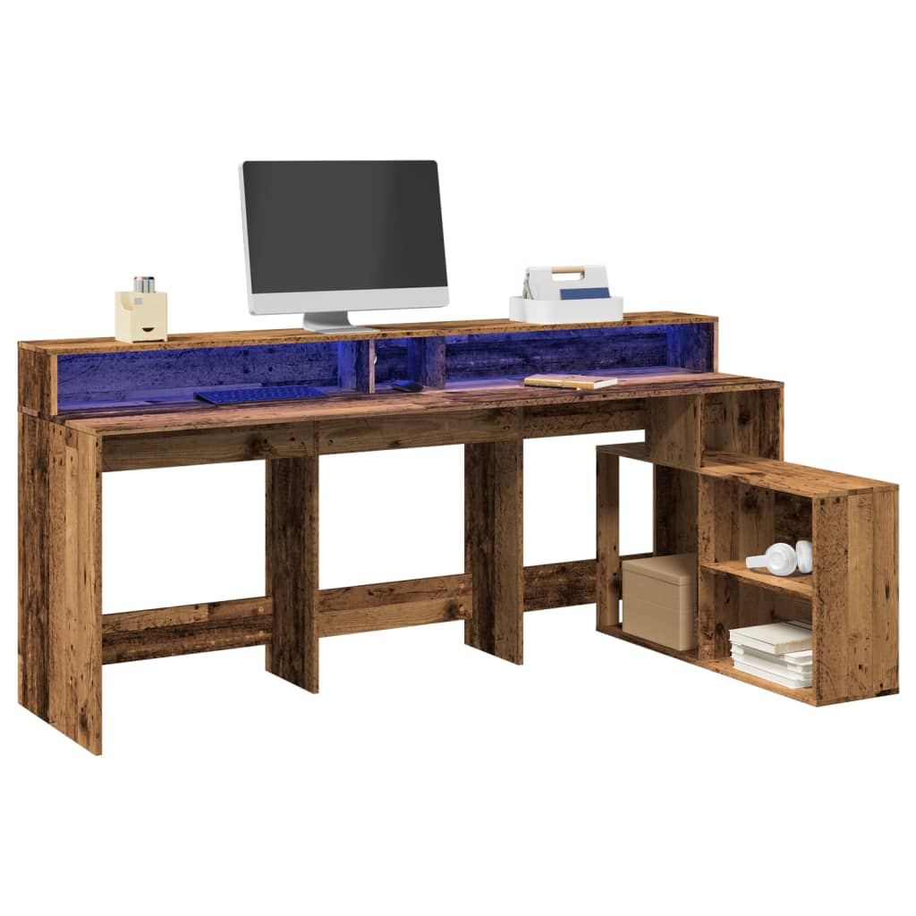 Bureau avec lumières LED vieux bois bois d'ingénierie Bureaux vidaXL   