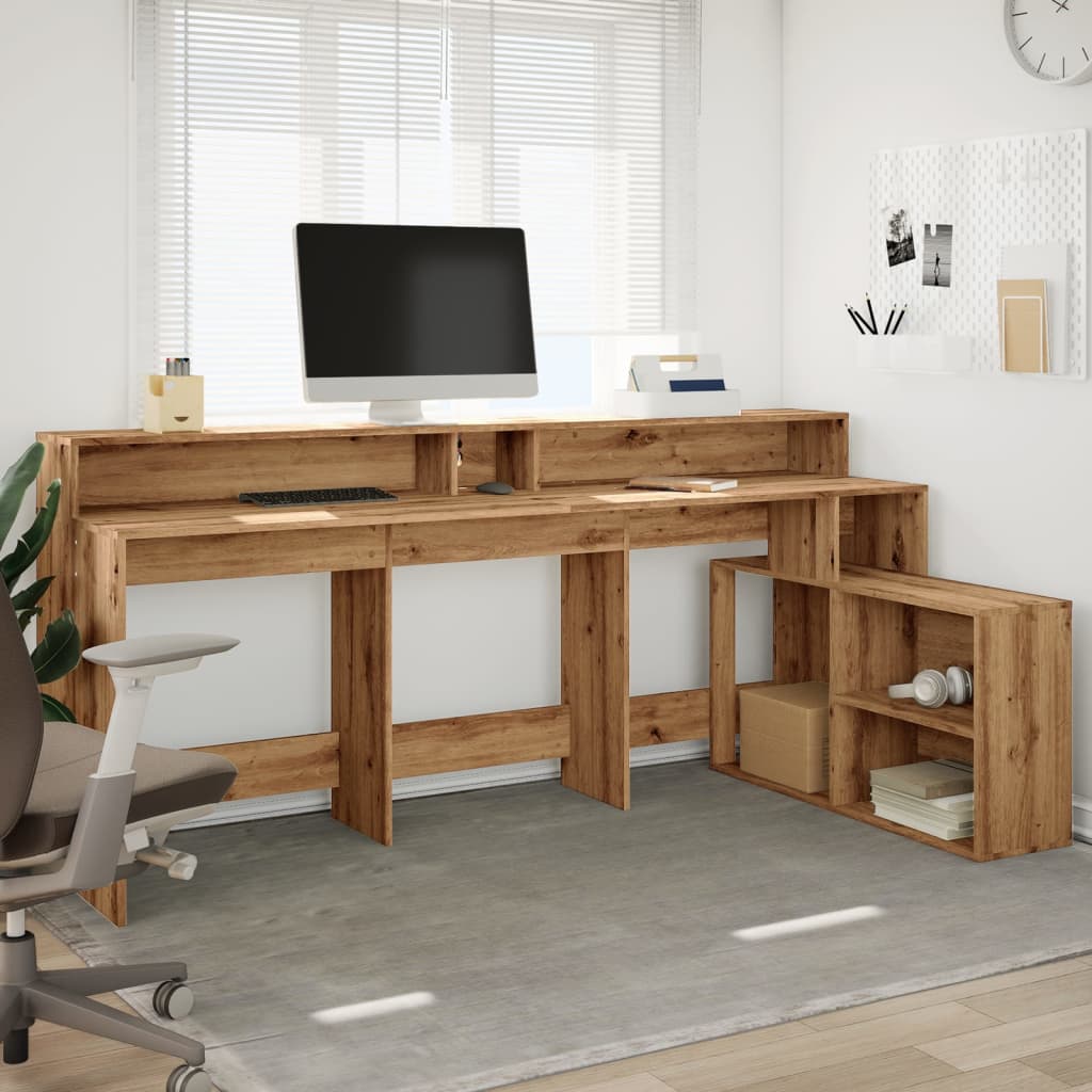 Bureau avec lumières LED chêne artisanal bois d'ingénierie Bureaux vidaXL   