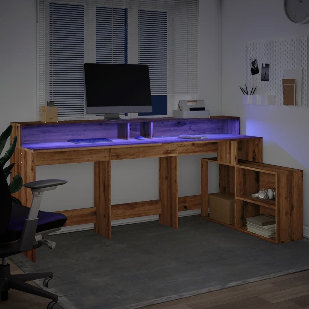 Bureau avec lumières LED chêne artisanal bois d'ingénierie Bureaux vidaXL   