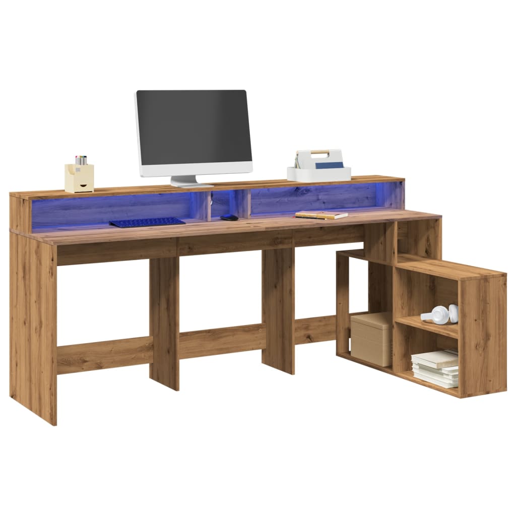 Bureau avec lumières LED chêne artisanal bois d'ingénierie Bureaux vidaXL   