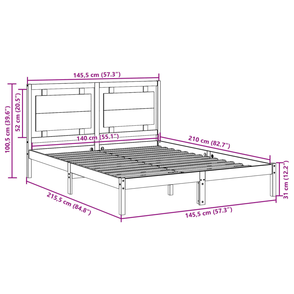 Cadre de lit extra long sans matelas 140x210 cm bois massif Lits & cadres de lit vidaXL   