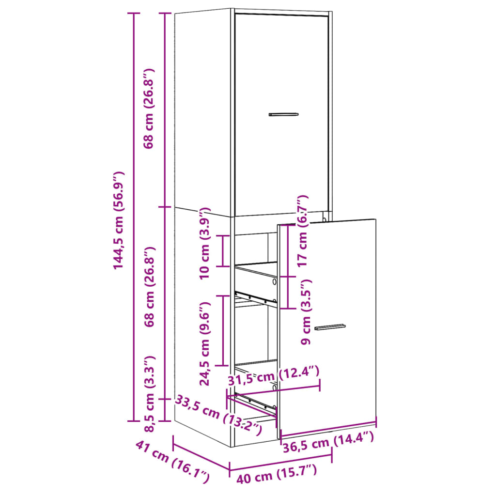 Armoire apothicaire sonoma gris 40x41x144,5cm bois d'ingénierie Casiers & armoires de rangement vidaXL   