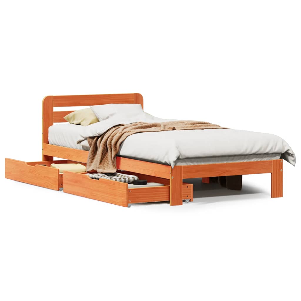 Cadre de lit sans matelas cire marron 90x200 cm bois pin massif Lits & cadres de lit vidaXL   