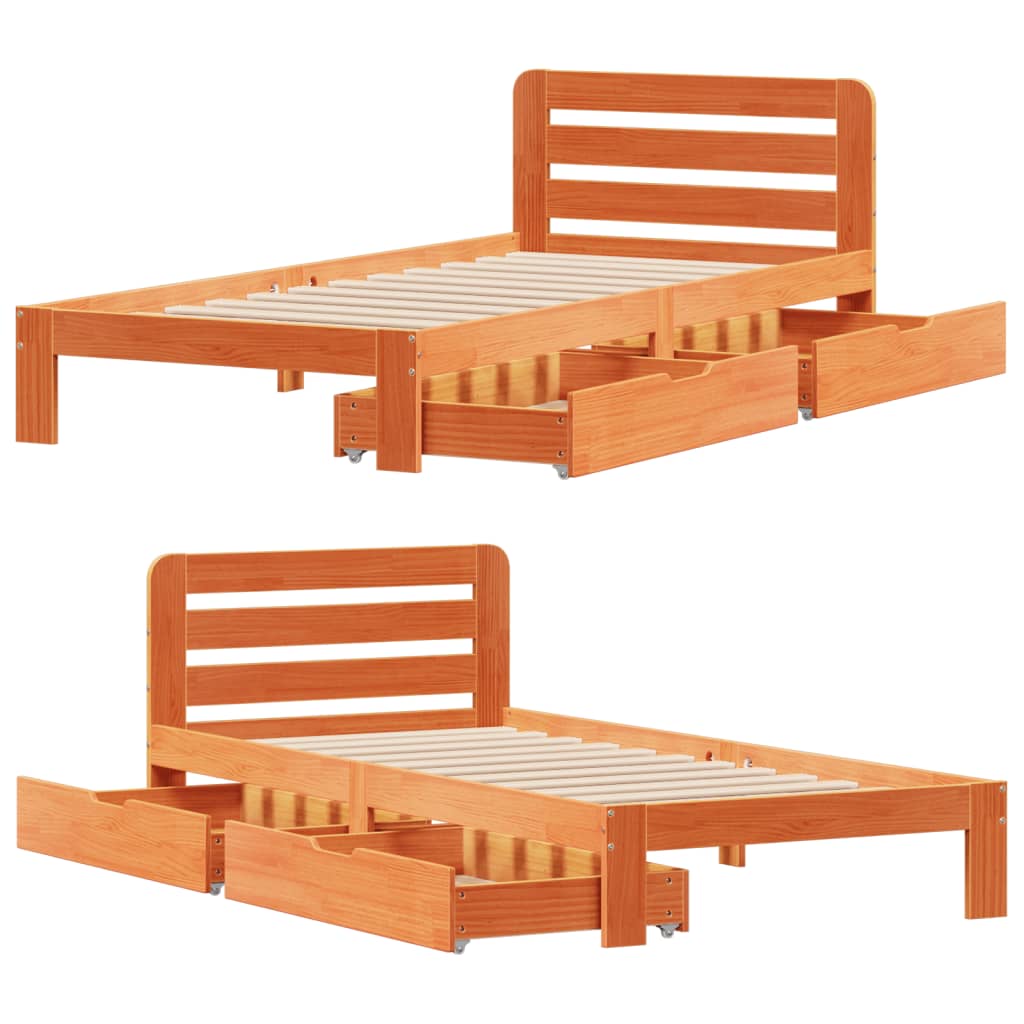 Cadre de lit sans matelas cire marron 100x200cm bois pin massif Lits & cadres de lit vidaXL   