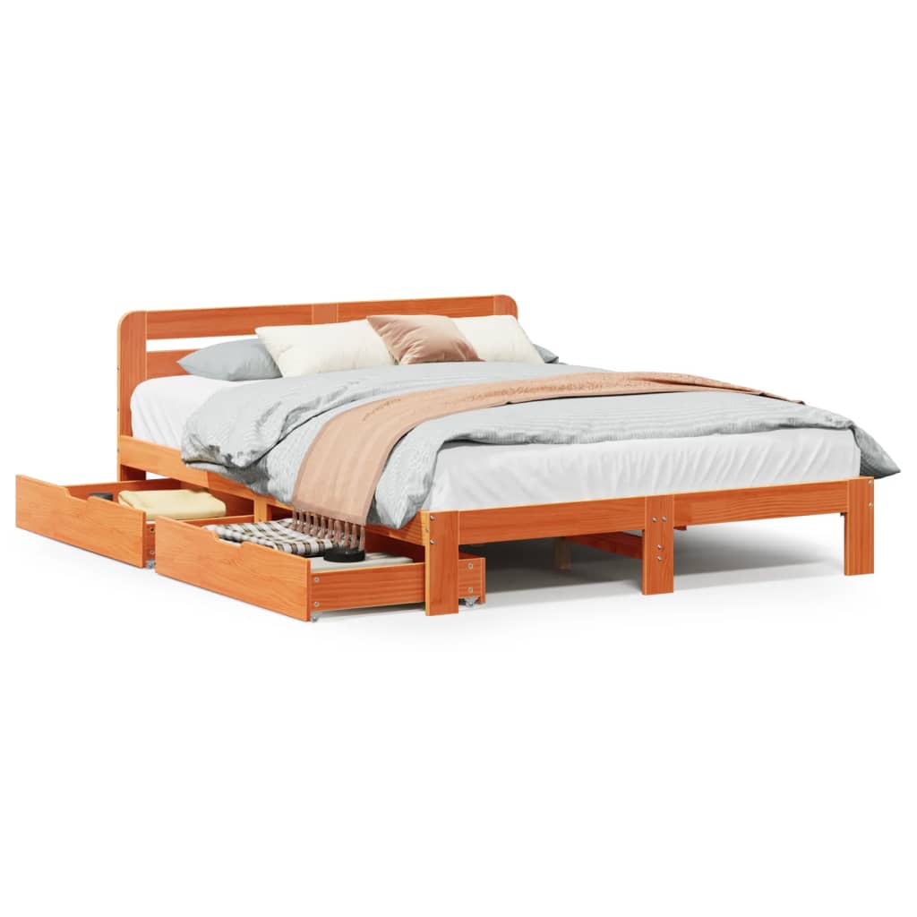 Cadre de lit sans matelas cire marron 140x200cm bois pin massif Lits & cadres de lit vidaXL   