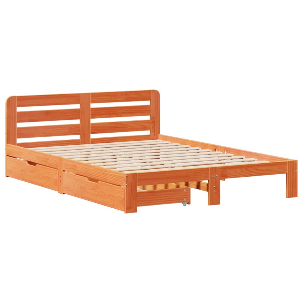 Cadre de lit sans matelas cire marron 140x200cm bois pin massif Lits & cadres de lit vidaXL   