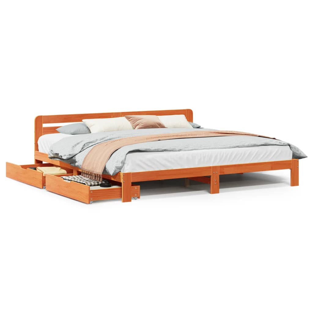 Cadre de lit sans matelas cire marron 180x200cm bois pin massif Lits & cadres de lit vidaXL   