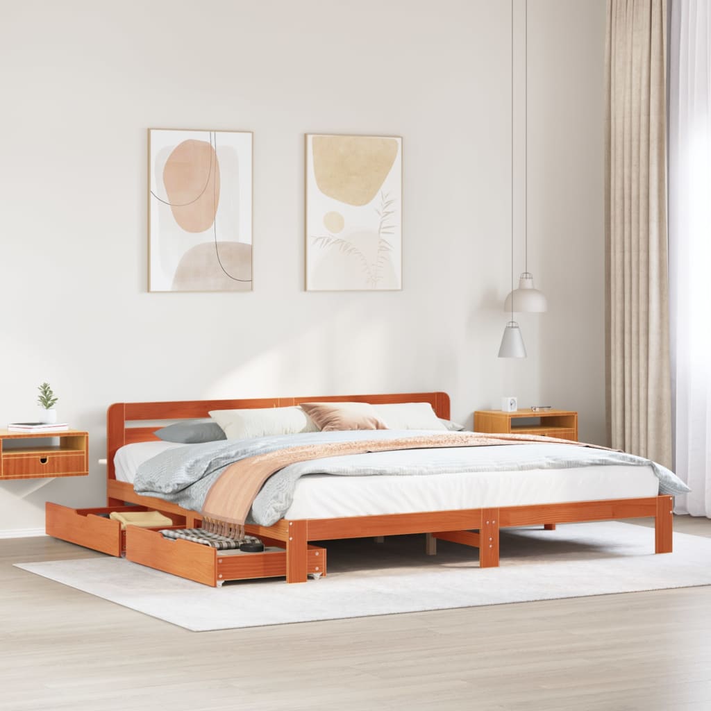 Cadre de lit sans matelas cire marron 180x200cm bois pin massif Lits & cadres de lit vidaXL   