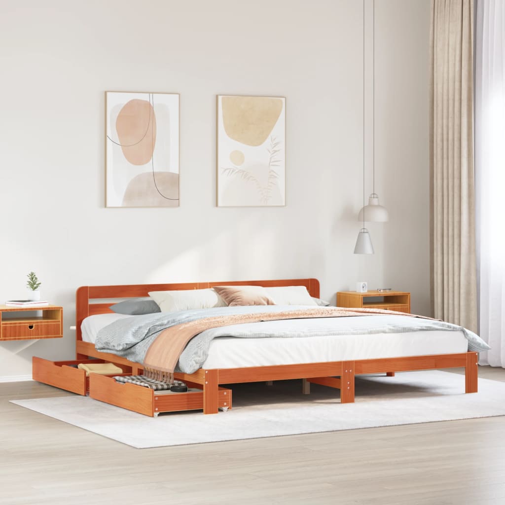 Cadre de lit sans matelas cire marron 200x200cm bois pin massif Lits & cadres de lit vidaXL   