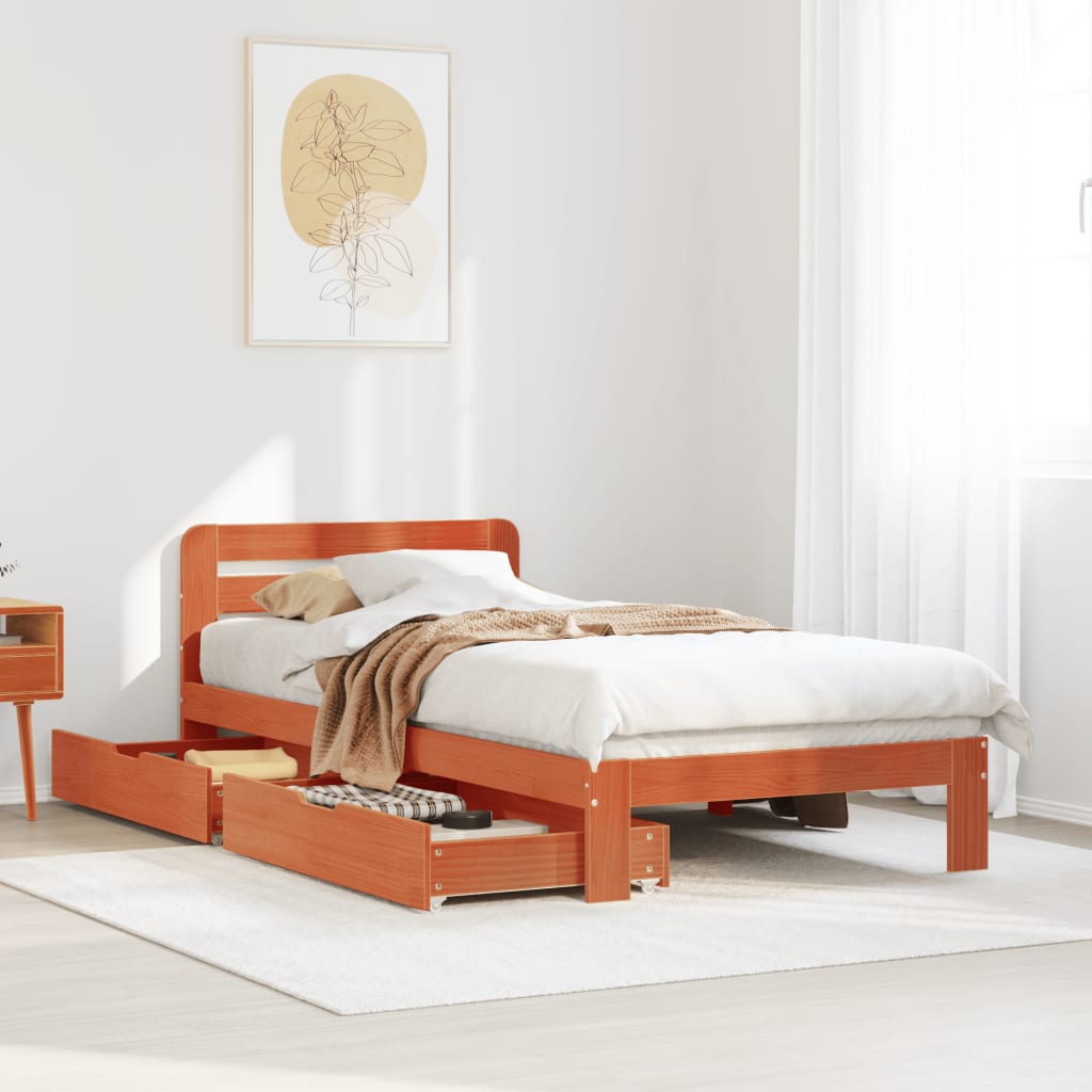 Cadre de lit sans matelas cire marron 75x190 cm bois pin massif Lits & cadres de lit vidaXL   