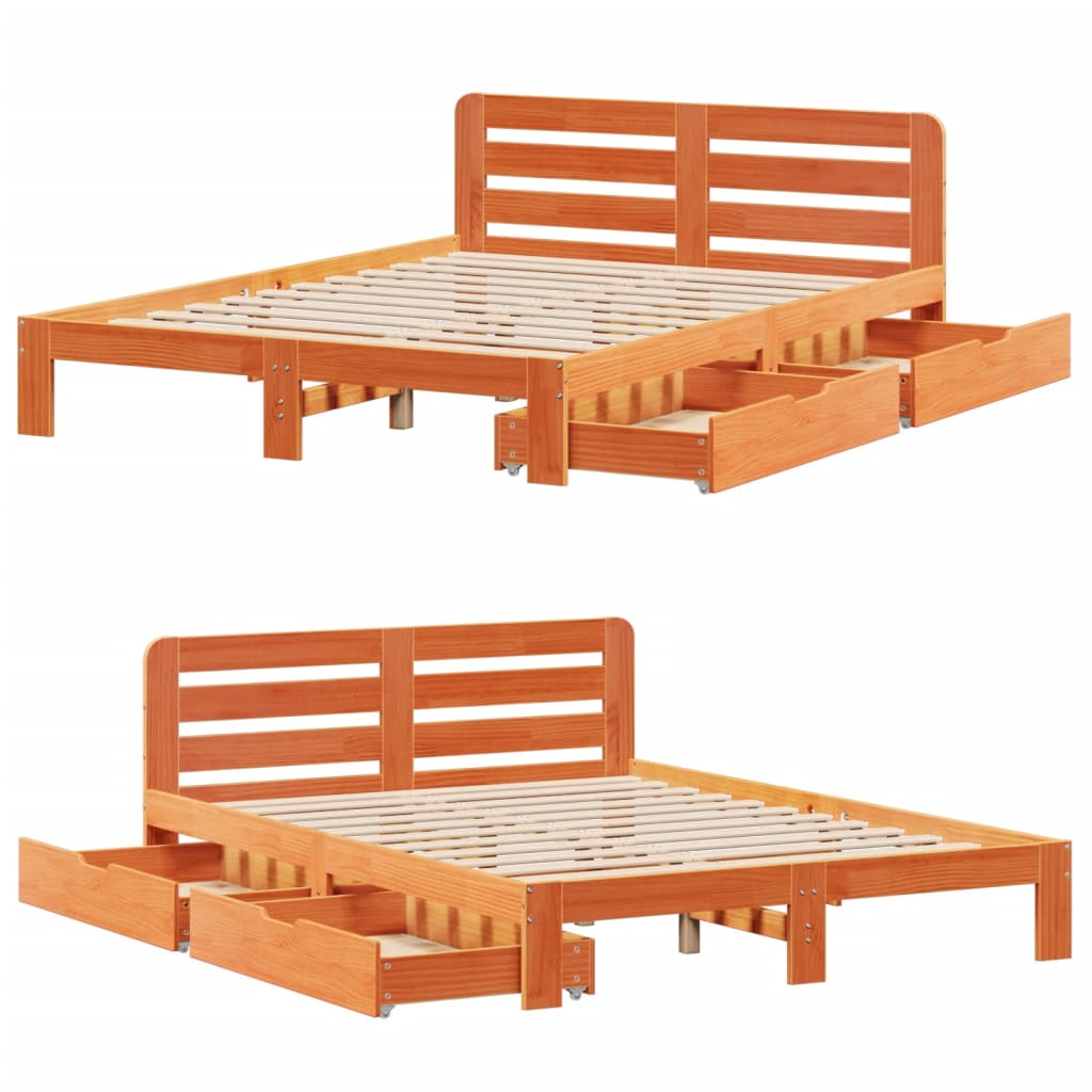 Cadre de lit sans matelas cire marron 135x190cm bois pin massif Lits & cadres de lit vidaXL   