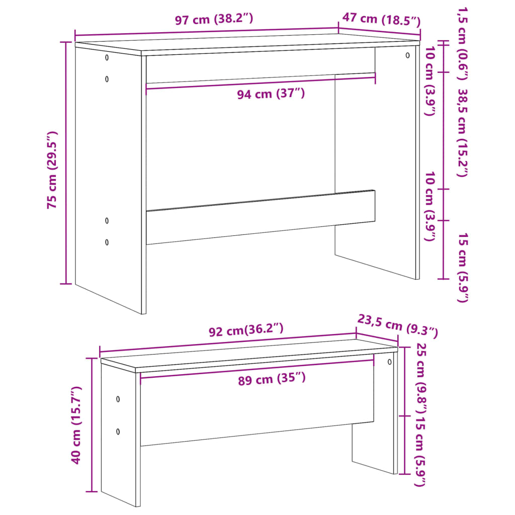 Ensemble table à manger et bancs 3 pcs bois d'ingénierie Meubles de salle à manger vidaXL   