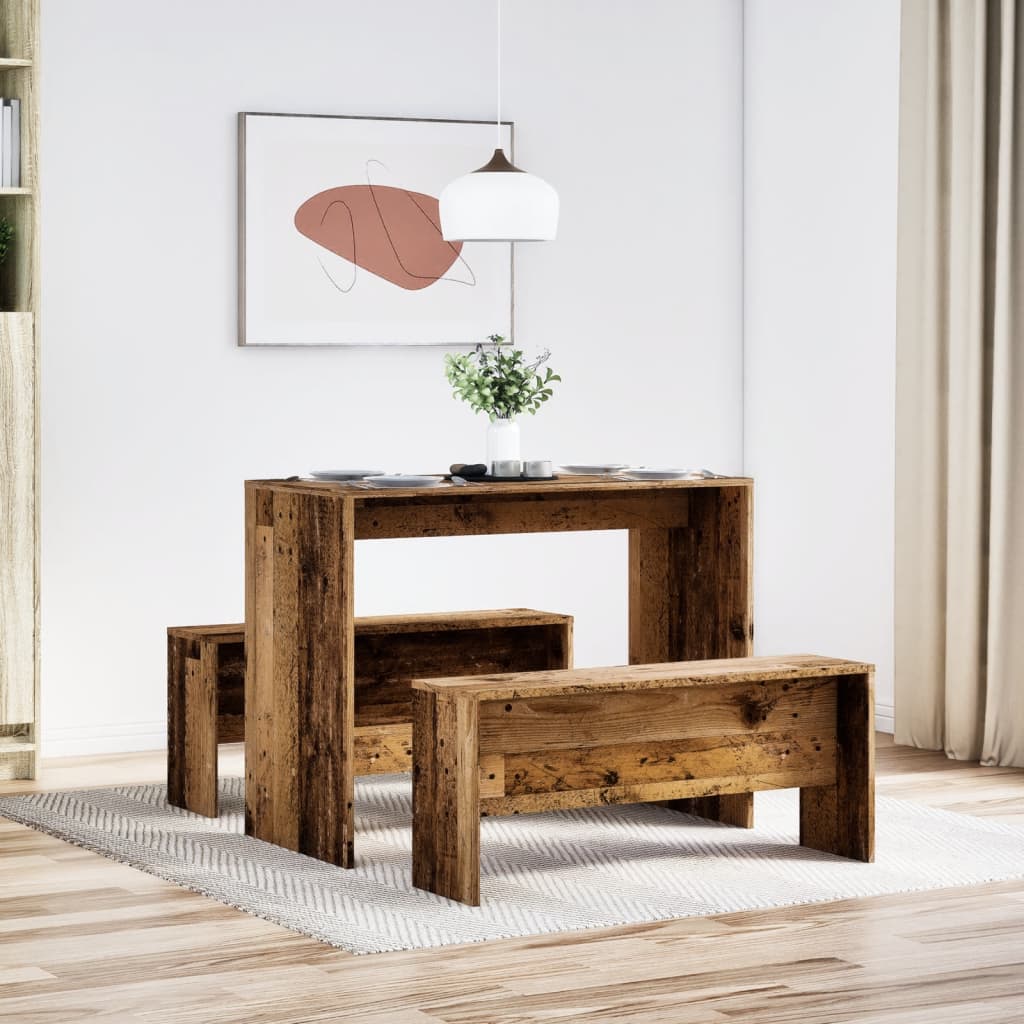 Ensemble table à manger et bancs 3 pcs bois d'ingénierie Meubles de salle à manger vidaXL