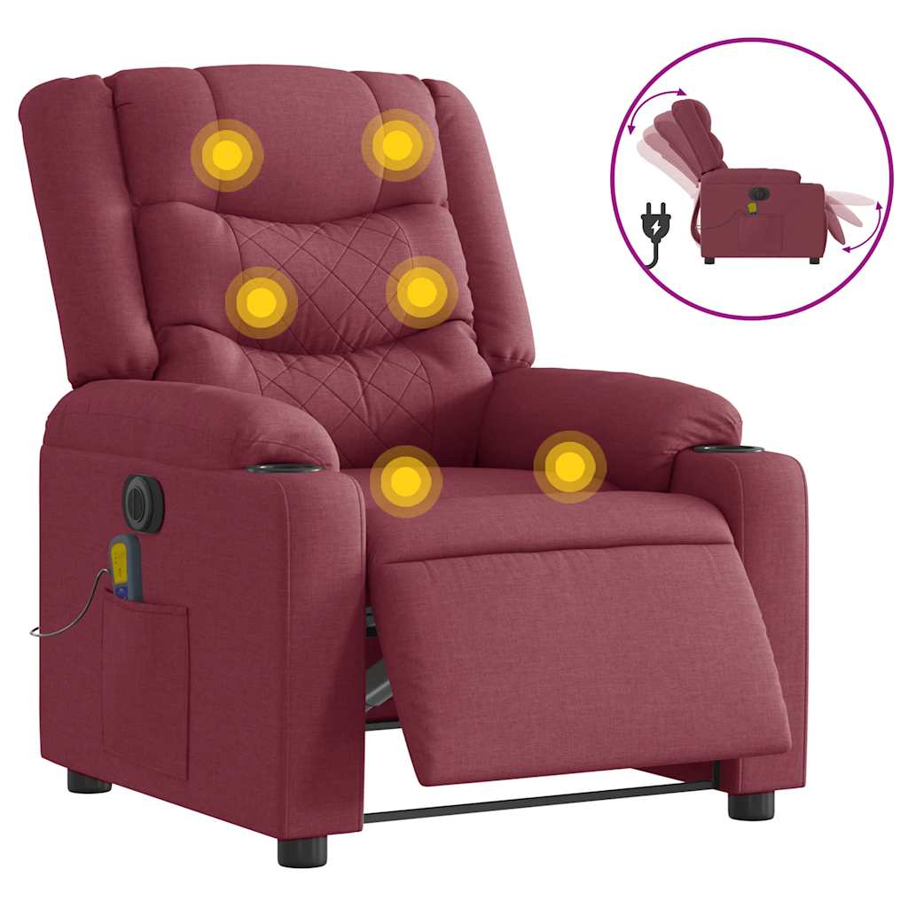 Fauteuil de massage inclinable électrique Rouge bordeaux Tissu Fauteuils vidaXL