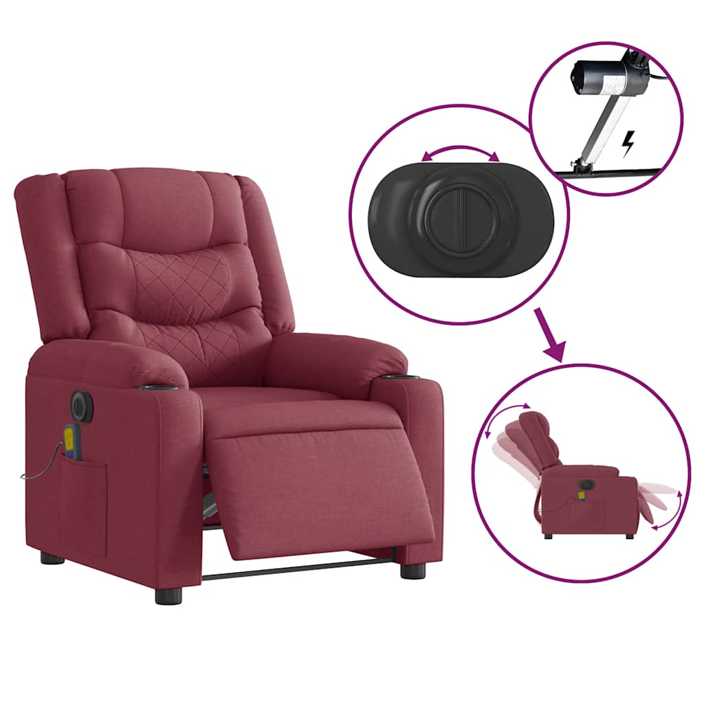 Fauteuil de massage inclinable électrique Rouge bordeaux Tissu Fauteuils vidaXL