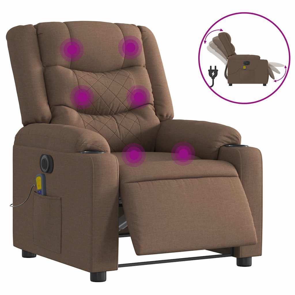 Fauteuil inclinable de massage électrique marron tissu Fauteuils vidaXL