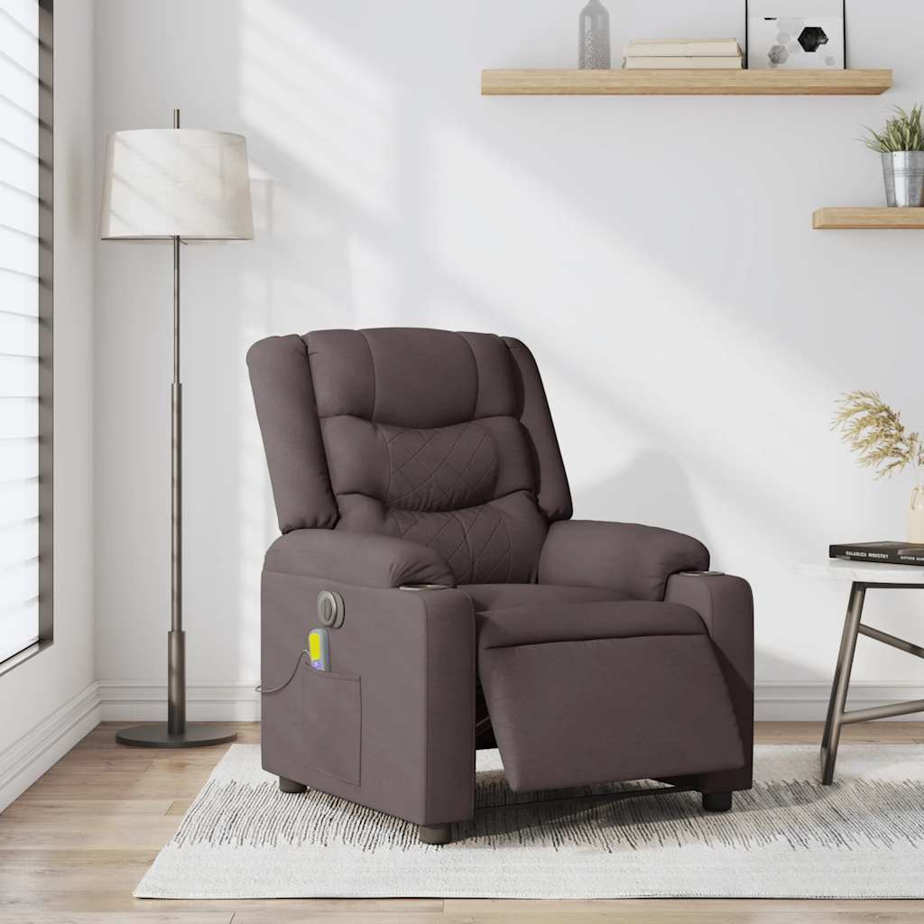 Fauteuil de massage inclinable électrique Marron foncé Tissu Fauteuils vidaXL