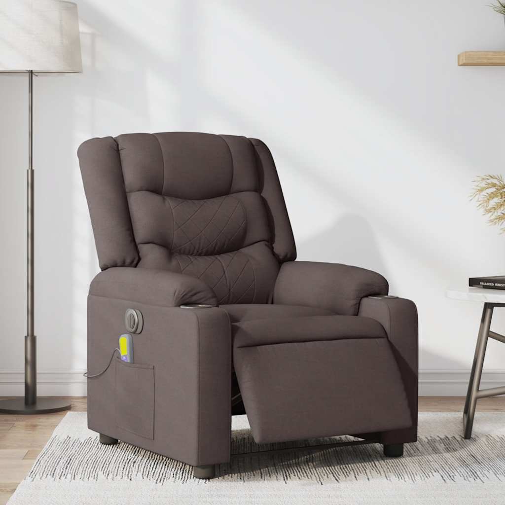 Fauteuil de massage inclinable électrique Marron foncé Tissu Fauteuils vidaXL