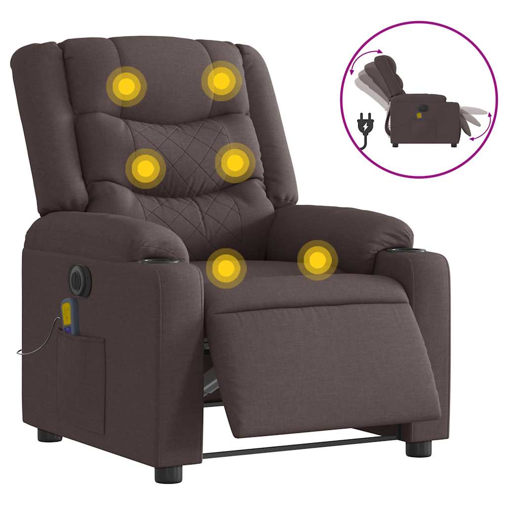 Fauteuil de massage inclinable électrique Marron foncé Tissu Fauteuils vidaXL