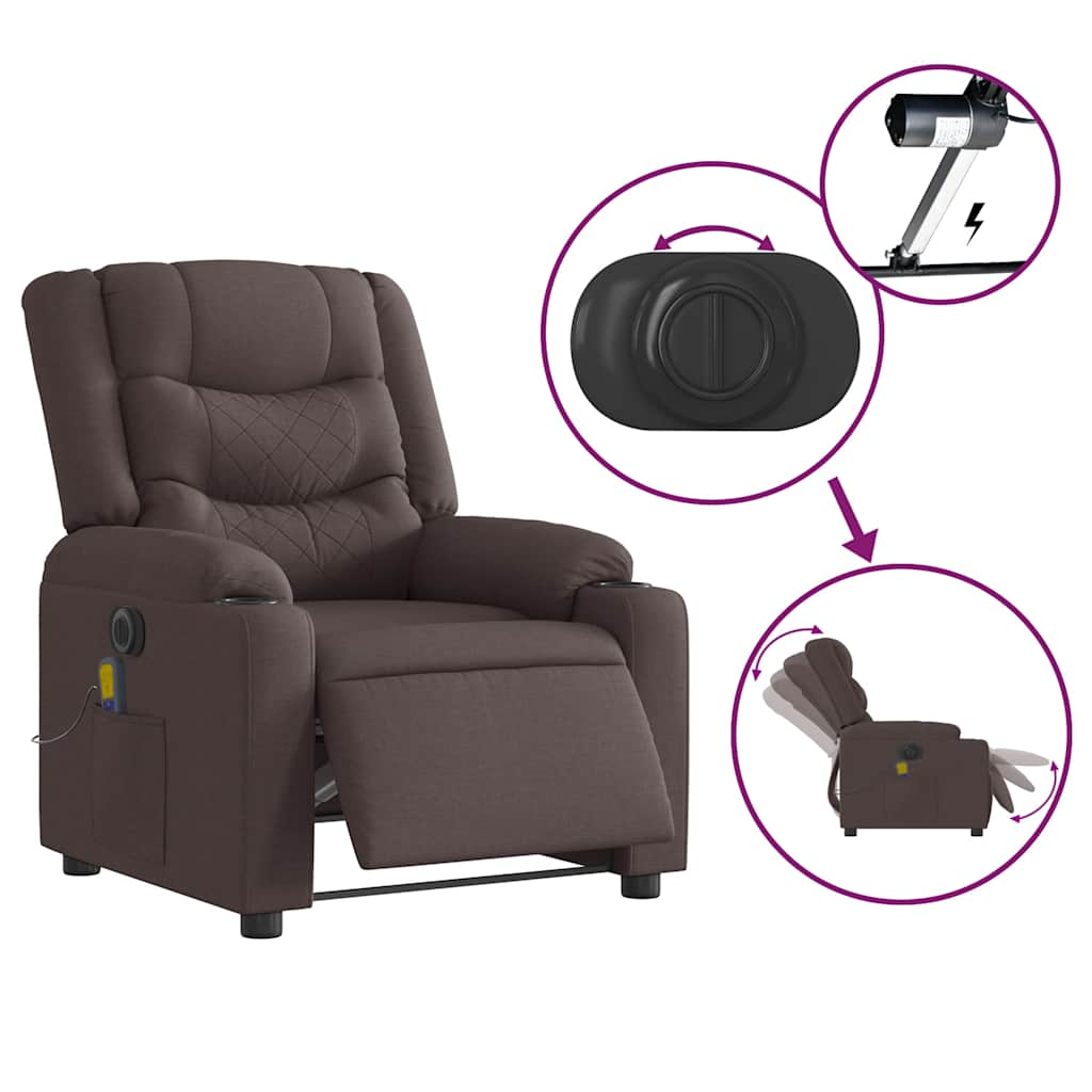 Fauteuil de massage inclinable électrique Marron foncé Tissu Fauteuils vidaXL