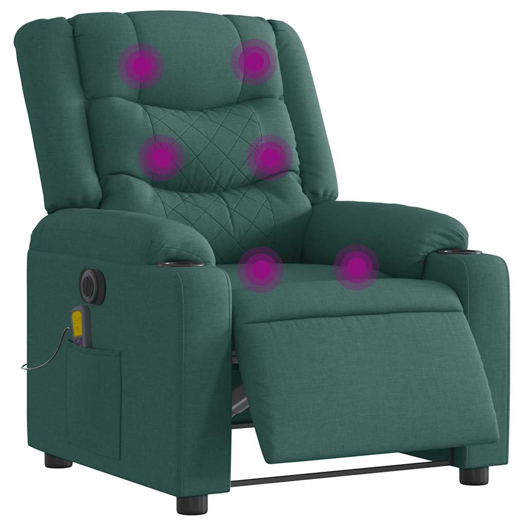 Fauteuil de massage inclinable électrique Vert foncé Tissu Fauteuils vidaXL