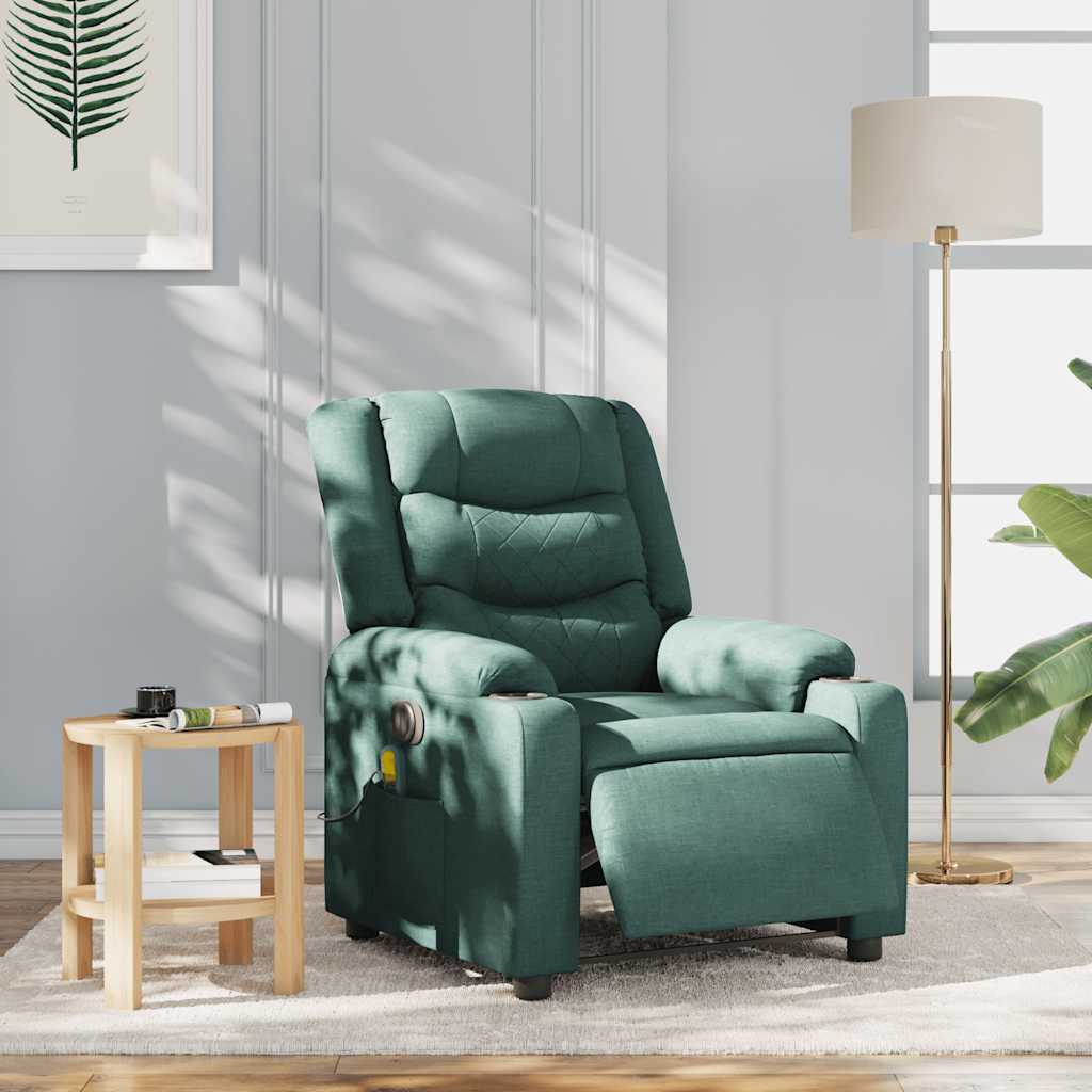 Fauteuil de massage inclinable électrique Vert foncé Tissu Fauteuils vidaXL