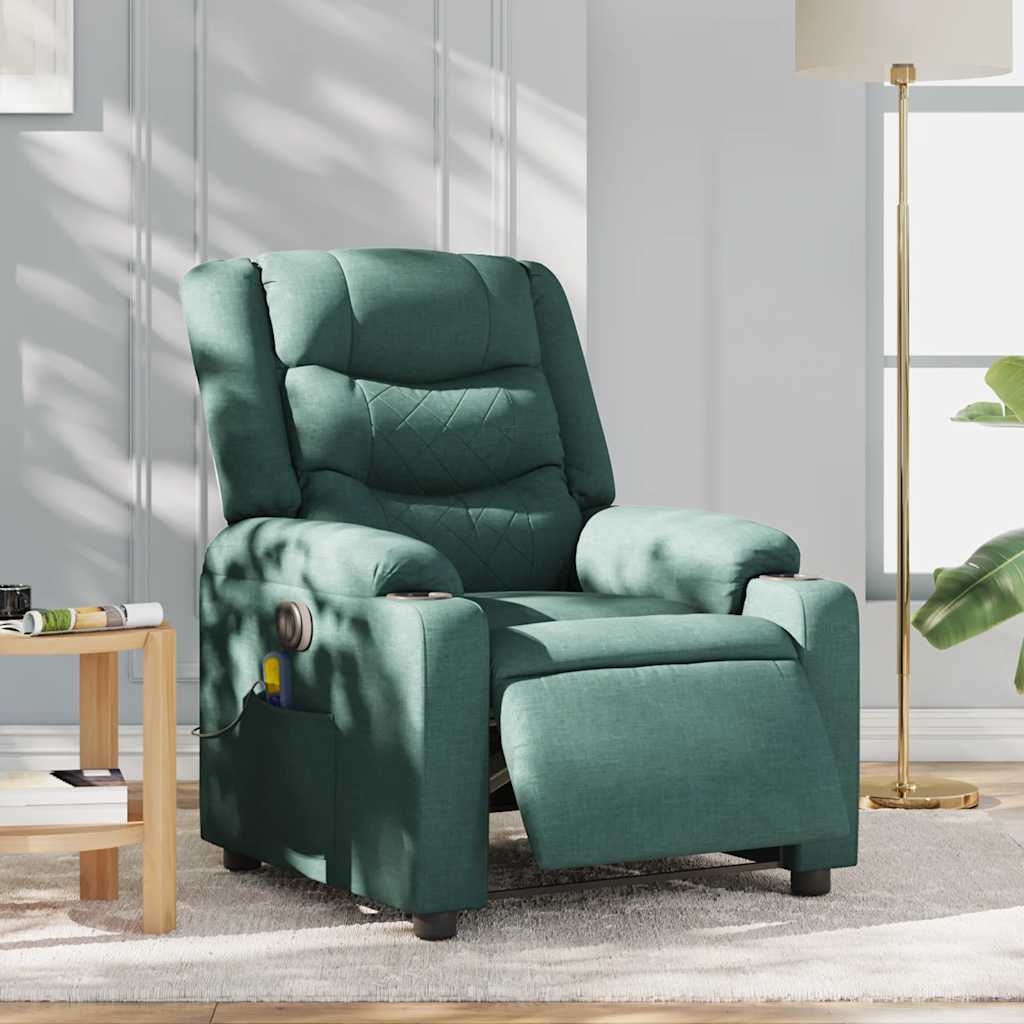 Fauteuil de massage inclinable électrique Vert foncé Tissu Fauteuils vidaXL