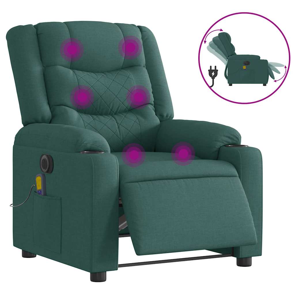 Fauteuil de massage inclinable électrique Vert foncé Tissu Fauteuils vidaXL