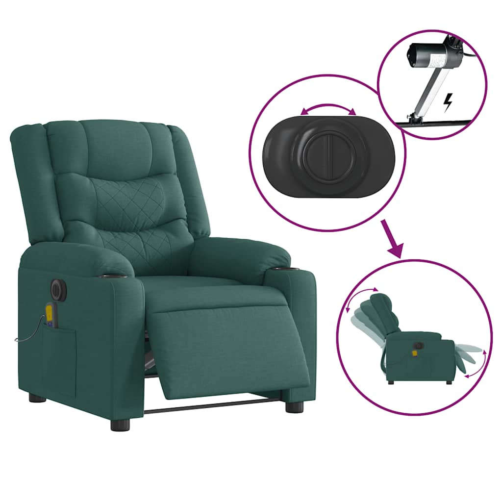 Fauteuil de massage inclinable électrique Vert foncé Tissu Fauteuils vidaXL